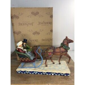 2006 Jim Shore Heartwood Creek Dashing Into The Season Couple in Sleigh W/ Horse
